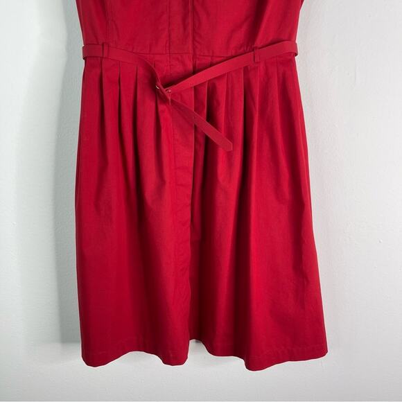 Liz Claiborne red belted mod retro rockabilly belted midi pleated dress 10 - Picture 3 of 6